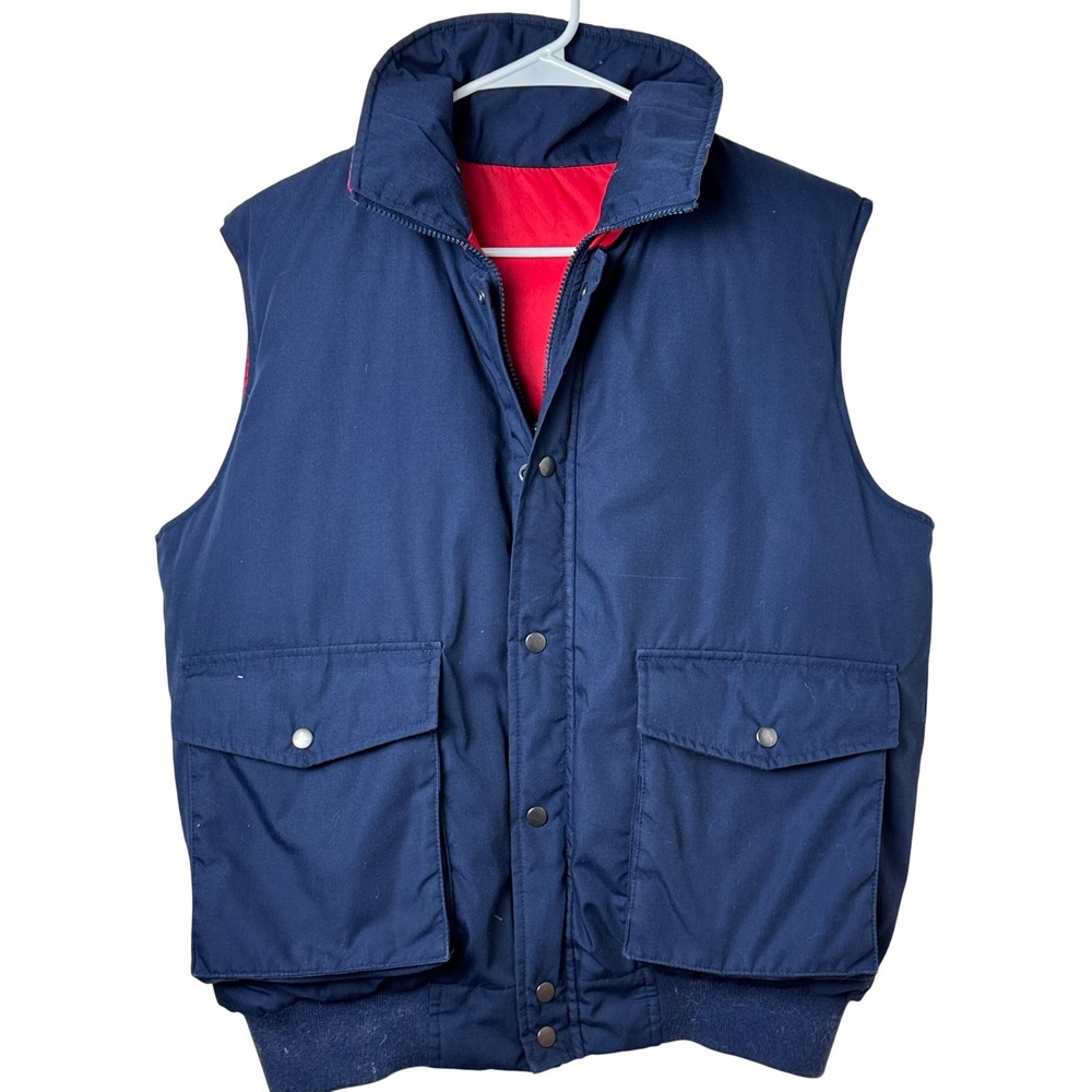 Outdoor Exchange Puffer Vest Men L Navy Reversible Down Feather Cargo Pocket